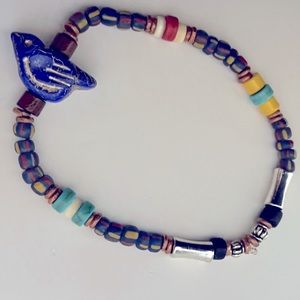 Artsy blue bird beaded bracelet hand crafted